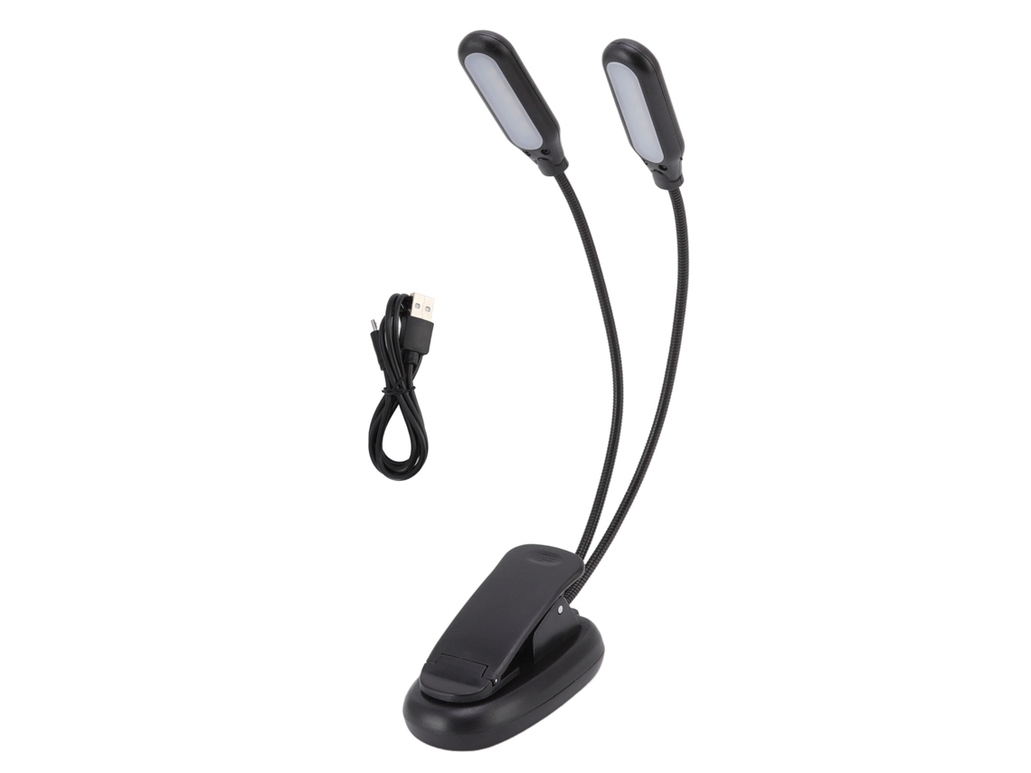 MEOIRUERY Lámpara de Mesa LED Doble con Cabeza USB Recargable para Lectura en Dormitorio Partitura de Piano Negro