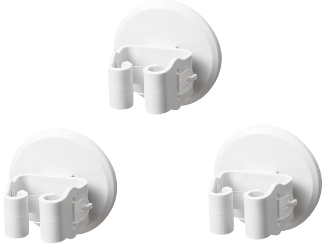 Juego 3 Soportes Fregona Montaje Pared Ventosa Blanca Clip
