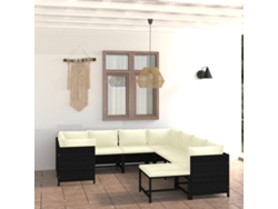 Conjunto de jardín DKD Home Decor de 9 piezas con cojines de mimbre negros