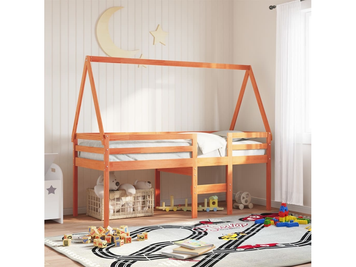 Techo De Cama Infantil Madera Maciza Pino Marrón 209x95,5x88 Cm