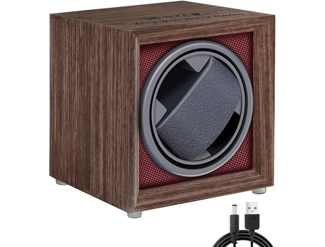Caja de madera para cuerda automática de reloj con soporte giratorio de motor silencioso, alimentada por USB, color rojo TRANTECH