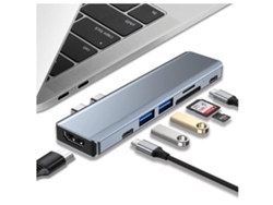 Concentrador USB C 7 en 2 para MacBook Air Pro, adaptador USB C M1 con HDMI 4K, lector de tarjetas SD/TF USB 3.0, plateado USHION