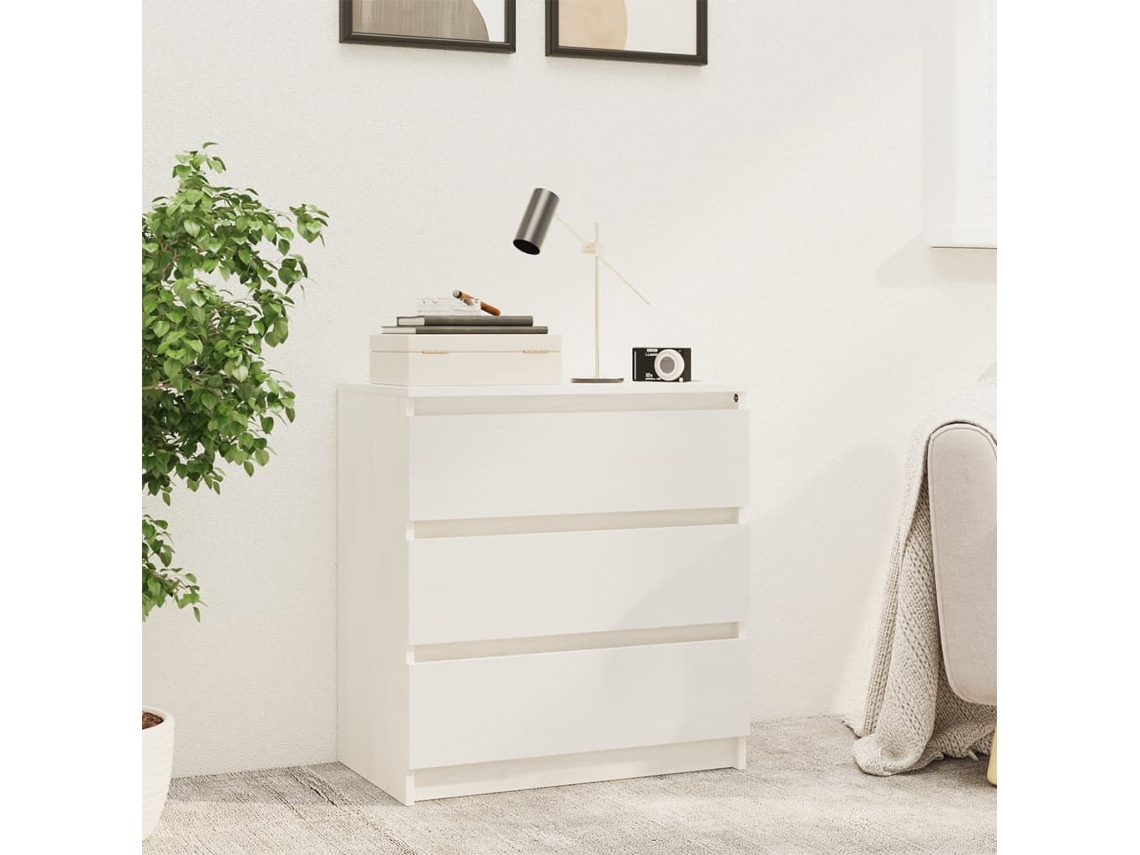 Mesita de Noche 60X36X64 Cm Madera de Pino Maciza Blanco