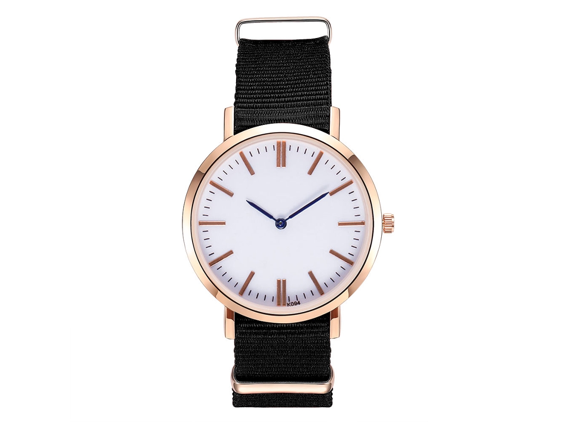 Reloj Analógico De Cuarzo Con Correa De Nylon Para Mujer Y Hombre Negro