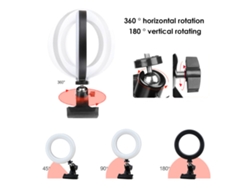 Anillo de luz LED RGB de 6 pulgadas (2026) con abrazadera USB ajustable para selfies, reuniones y maquillaje.