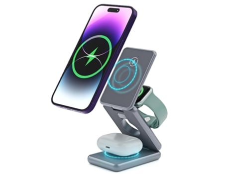 Estación de carga inalámbrica plegable, soporte de carga ajustable 3 en 1, diseño para iPhone 12/13/14, para Apple Watch 1-8/Ultra (negro) CHRONUS