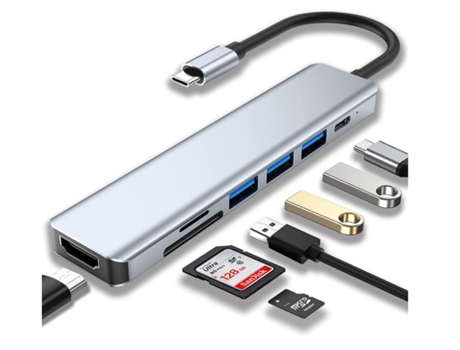 Usb C Hub Adaptador Usb C 7 En 1 Usb C Con Estación De Acoplamiento 4K Hdmi Usb 3.0 100W Pd Y Sd/Tf Lector De Tarjetas Negro