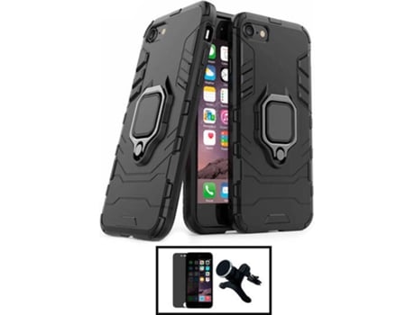 Kit Carcasa Militar Magnética + Protector de Pantalla Privacidad + Soporte iPhone SE 2022 G4M Negro