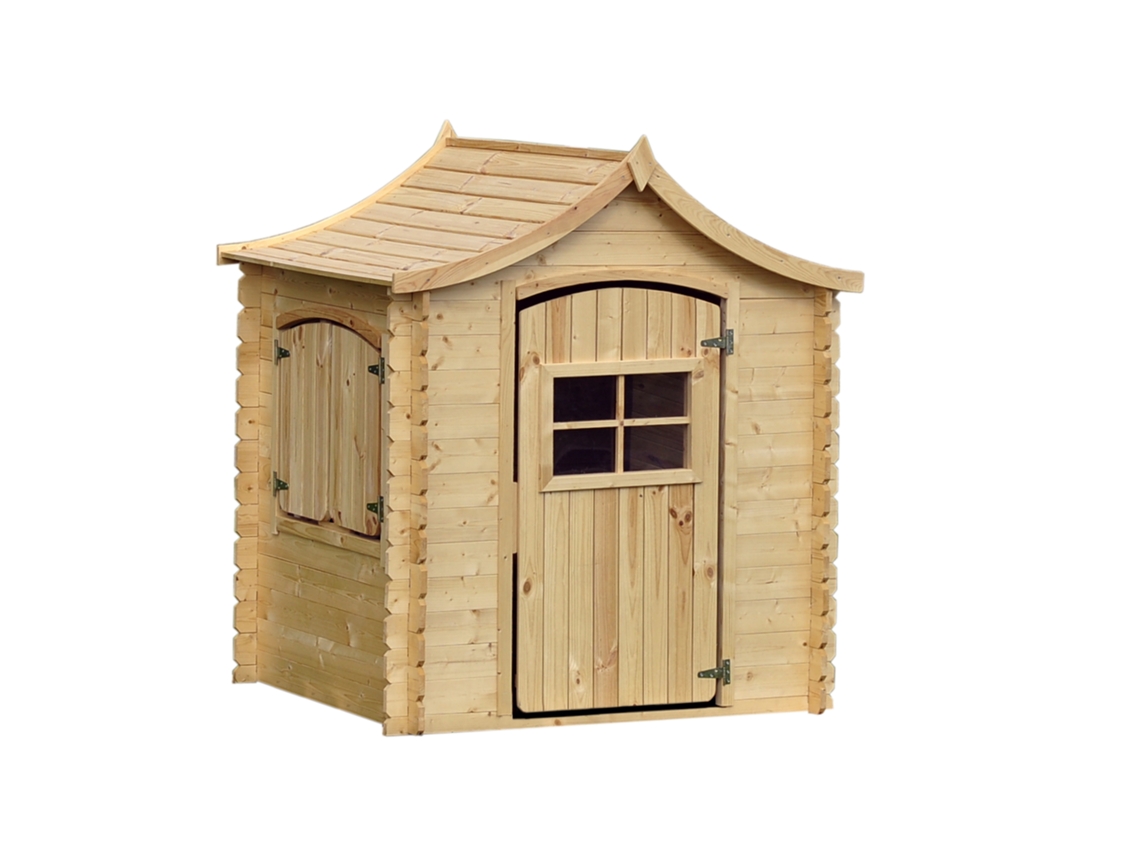 Casita de juegos exterior para niños de 1,1 m² - Casa infantil con suelo de madera de 146 x 112 x 152 cm - Timbela M550