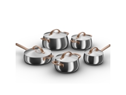 Batería de cocina Berghoff Home de 10 piezas, acero inoxidable en oro rosa, compatible con inducción