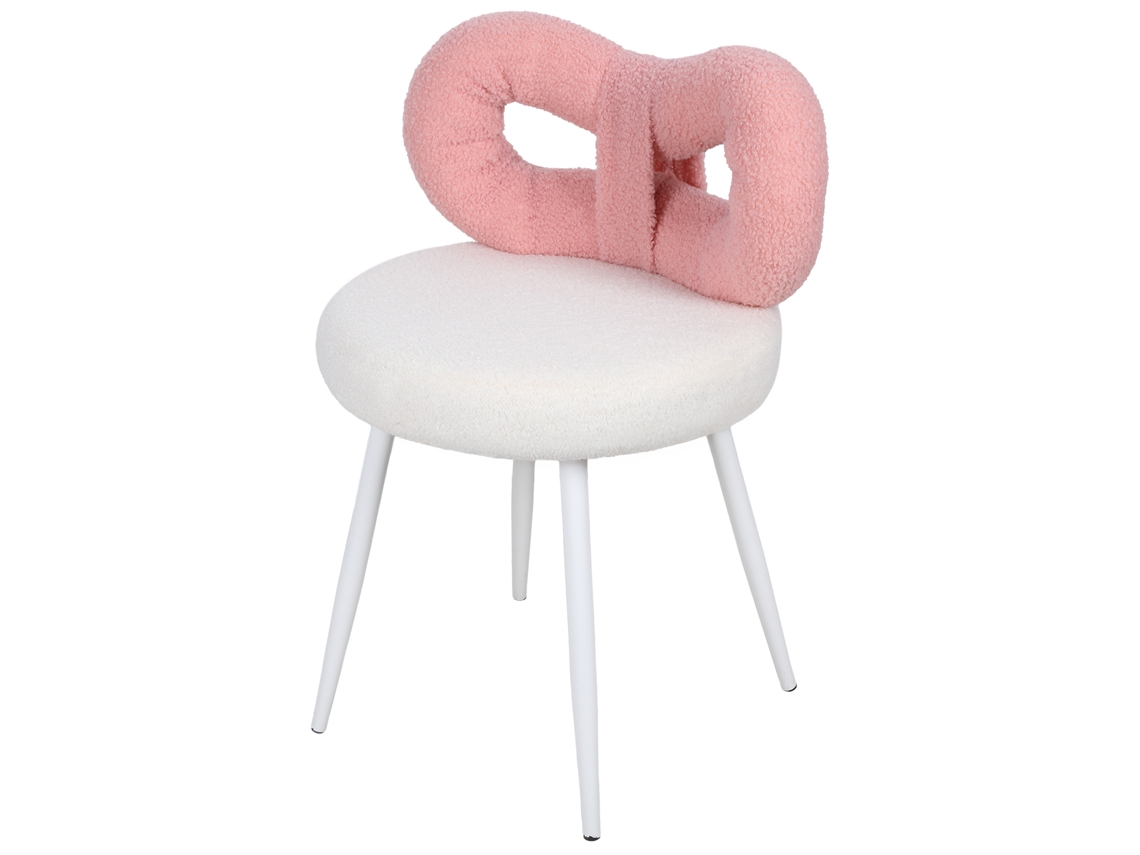 Silla De Maquillaje, Taburete De Tocador, Banco, Taburete De Maquillaje, Silla De Comedor De Bouclé, Silla Tapizada De Bouclé, Rosa + Blanco