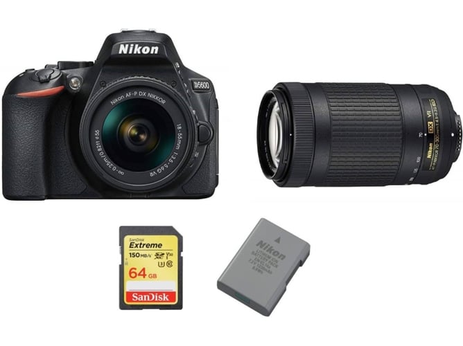 Kit Cámara Réflex NIKON D5600 AF-P 18-55MM + VR AF-P 70-300MM F4.5-6.3 + SD 64GB + EN-EL14A