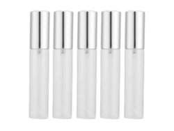 5 Piezas Botellas De Perfume De Vidrio Transparente 10ml Refillables Con Boquilla Plata Forma Cilindrica Atomizador Vacio