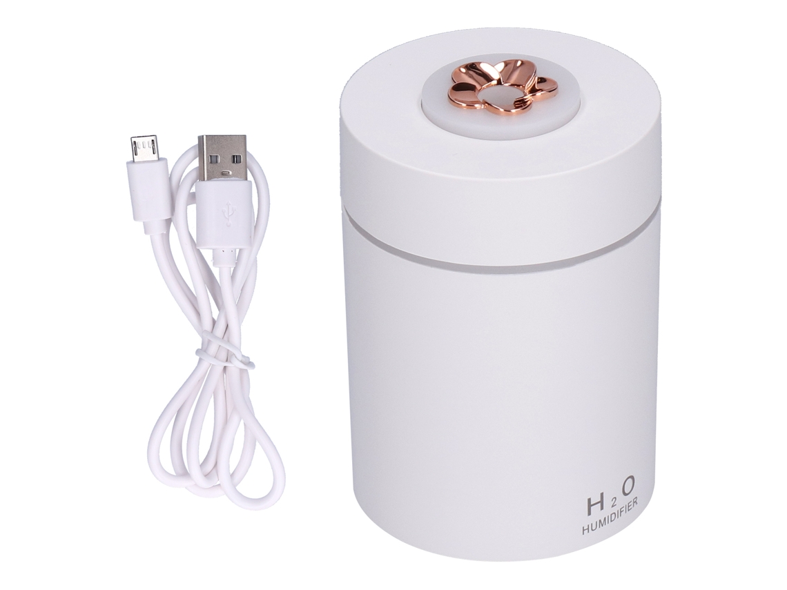 Mini humidificador USB con luz LED nocturna blanca, purificador de aire portátil para coche, hogar y oficina.