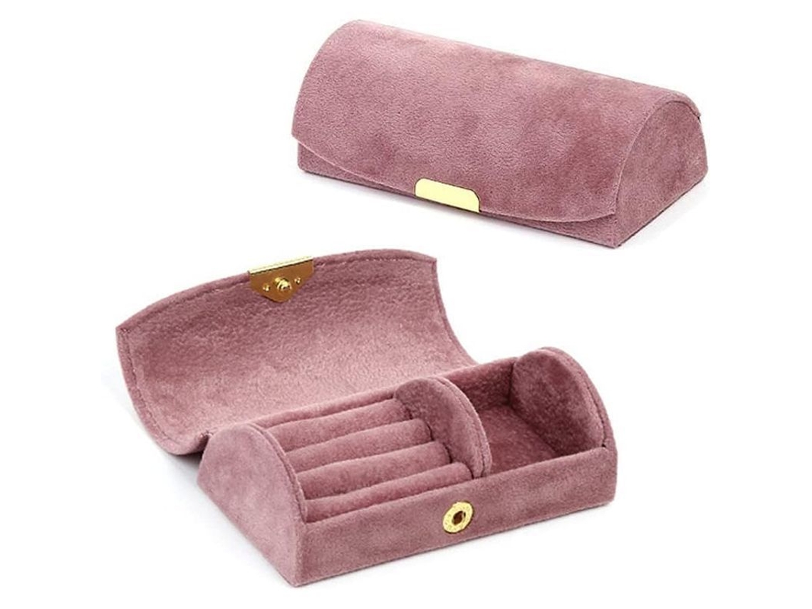 Caja De Joyería Pequeña Portátil Rosa, Estuche Compacto De Almacenamiento De Joyería