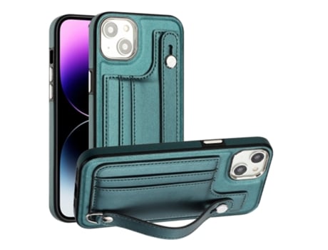 Funda Mobile Phone Cases Shockproof With Wrist para iPhone 14 Piel Marrón