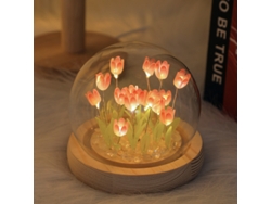 Lámpara Rosa Con Forma De Tulipán Bajo Una Cúpula Acrílica, Juego De 16 Piezas Para Armar, Elemento Decorativo Para El Dormitorio, Regalo De