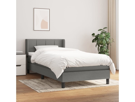 vidaXL Cama con somier y colchón 90x200 cm tela gris oscuro