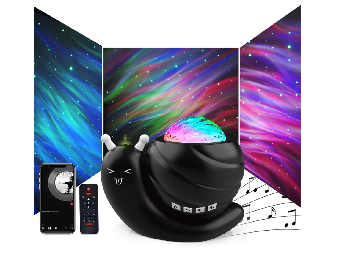Luz nocturna con proyector de estrellas, luces de proyector Aurora Galaxy 4 en 1, luces nocturnas para niños de caracol para dormitorio con control remoto/altavoz Bluetooth con CHRONUS