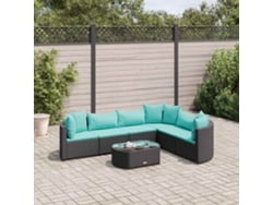 Conjunto de sofá de jardín de 7 piezas con cojines, ratán negro, Dkd Home Decor