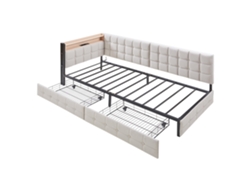 Cama Tapizada De 90 X 200 Cm Con 2 Cajones - Beige