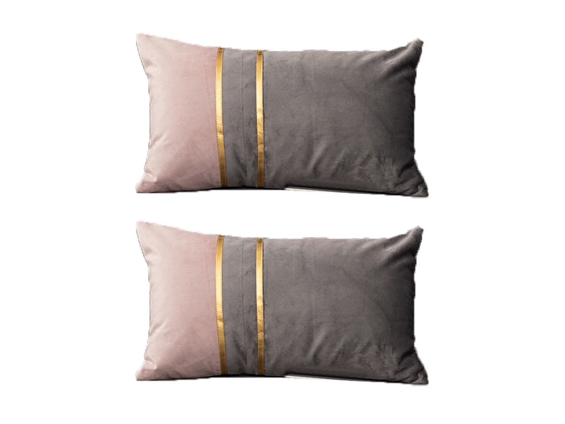 Juego De 2 Fundas De Almohada De Terciopelo Con Detalles En Cuero Dorado, 30 X 50 Cm