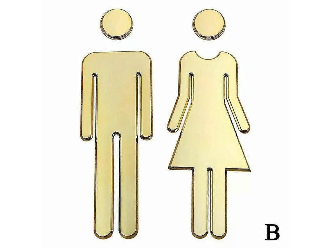 Letrero 3d Para Baño, Letrero Para Inodoro Para Hombres Y Mujeres, Adhesivo Acrílico Diy 20x6.5cm 2pcs Oro