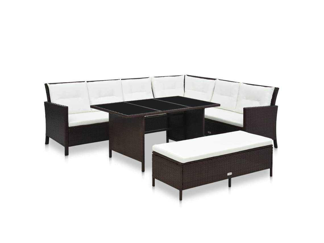 Conjunto de jardín de 3 piezas con cojines de mimbre marrón de DKD Home Decor