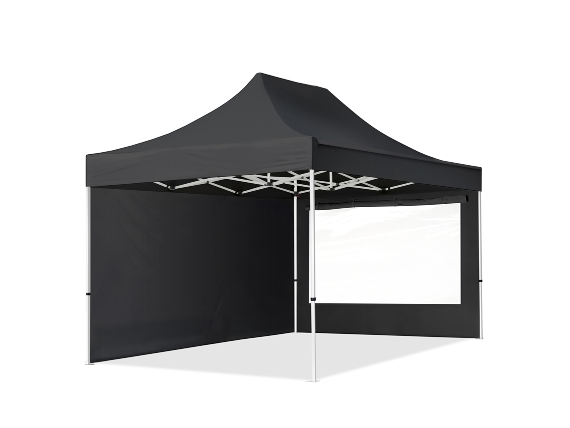 Carpa plegable económica de 3 x 4,5 m, acero de 30 mm, laterales con ventanas panorámicas, color negro