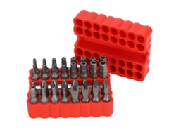 Juego de 33 puntas hexagonales para tornillos de seguridad, acero cromo vanadio.