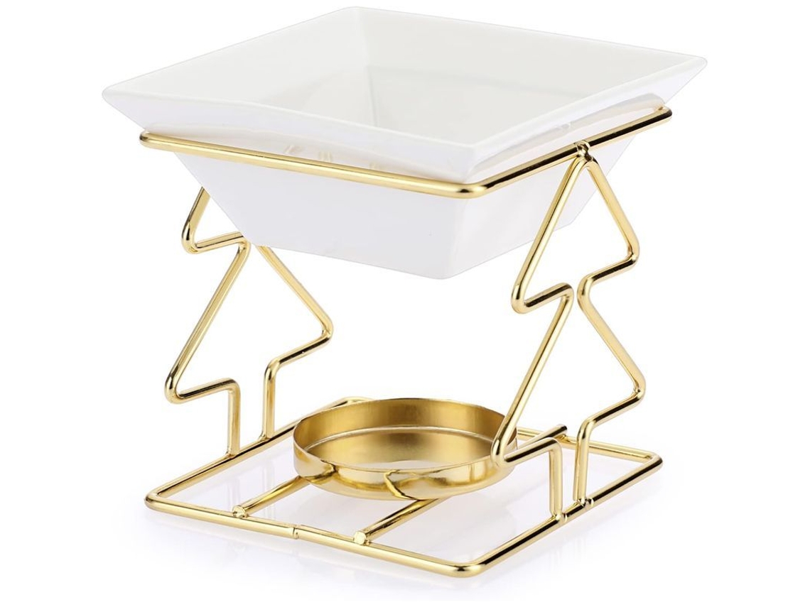 Quemador De Aceites Esenciales Linjou Con Forma De Árbol Y Taza De Cerámica (dorado)