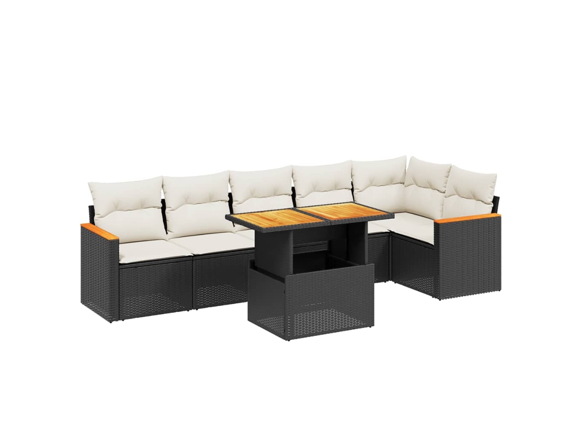 Maison Exclusive - Set De Comedor De Jardín 7 Pzas Y Cojines Ratán Sintético Negro