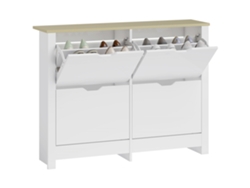 VPMKP - Homcom zapatero para 16 pares, diseño estrecho con 4 cajones abatibles y estantes ajustables, 105 x 26 x 80 cm, blanco y roble