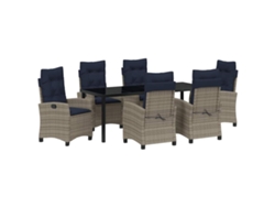 Conjunto de comedor de jardín de 7 piezas, mimbre gris, EXCLUSIVO DE MAISON