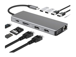Hub adaptador multipuerto USB-C con 2 x HDMI 4K, Ethernet RJ45, VGA, USB 3.0, lector de tarjetas SD/MicroSD, conector de 3,5 mm, USB-C PD (cin Bisbisous)