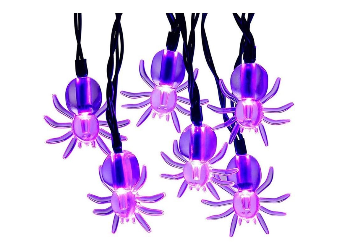 Luces De Cadena Solar Para Halloween, 3m 20 Led Araña Morada Decoración Interior Exterior Fiesta