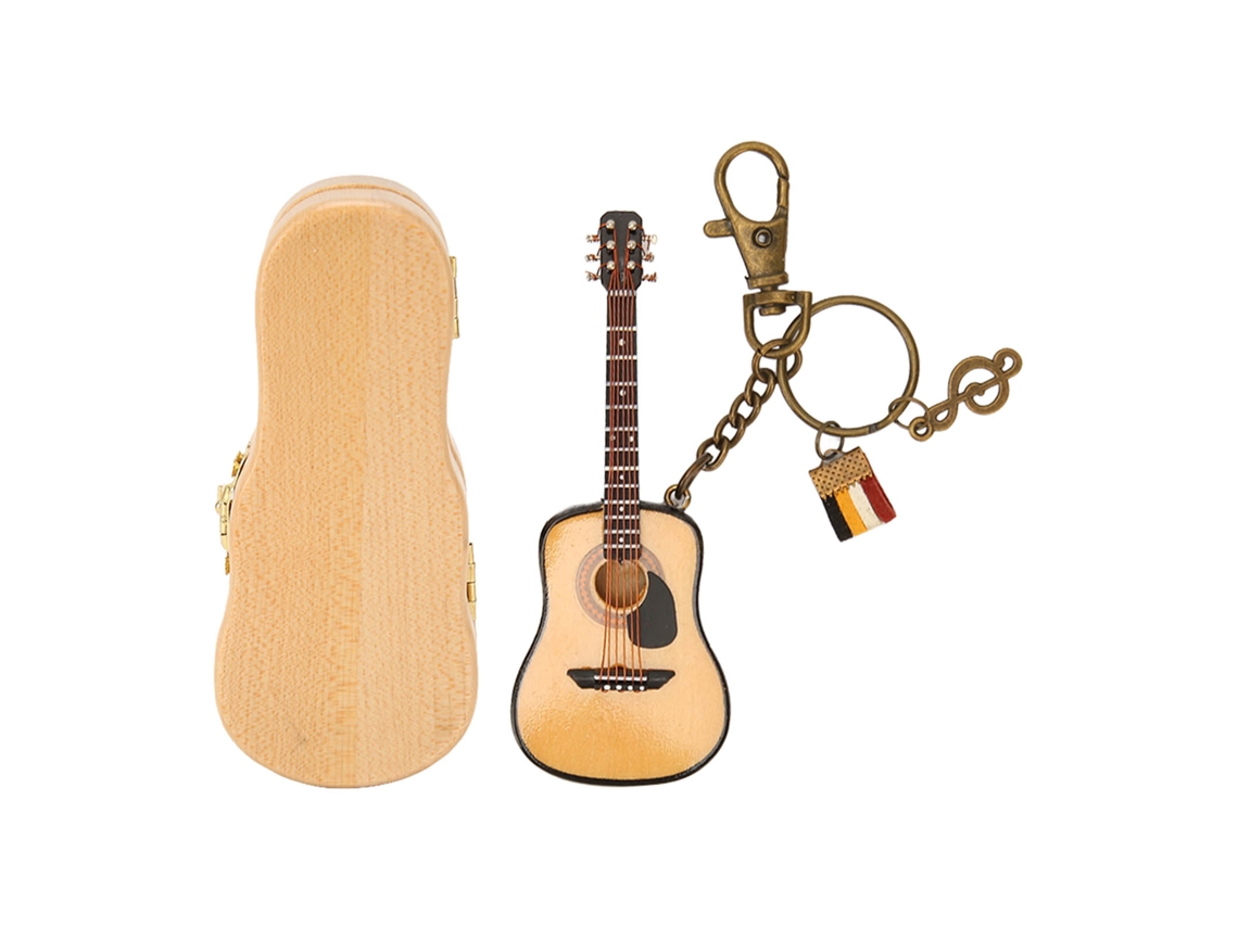 Llavero de guitarra en miniatura, madera detallada, estante de mesa, mueble