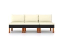 Conjunto 3 Sofá central VIDAXL Negro Poli Ratán (60.5x64.5x67 cm)