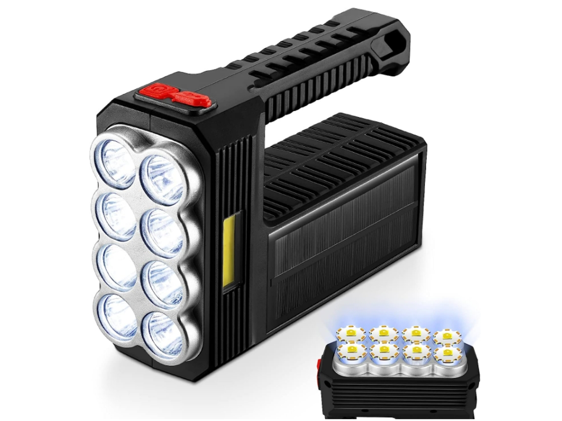 Linterna LED Reflector Linterna, 4 modos Luz de camping 1600lm Lámpara de mano, Linterna recargable por USB, Linterna de emergencia al aire libre (Negro) YIZHOOD