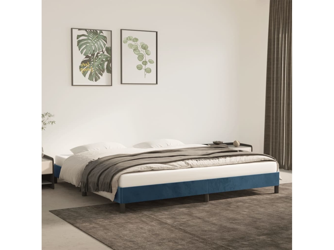 Estructura Cama Sin Colchón Terciopelo Azul Oscuro 200x200 Cm