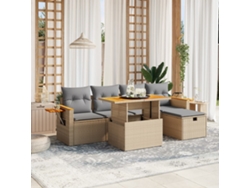 Conjunto de sofá de jardín de 6 piezas con cojines, mimbre sintético beige, Dkd Home Decor