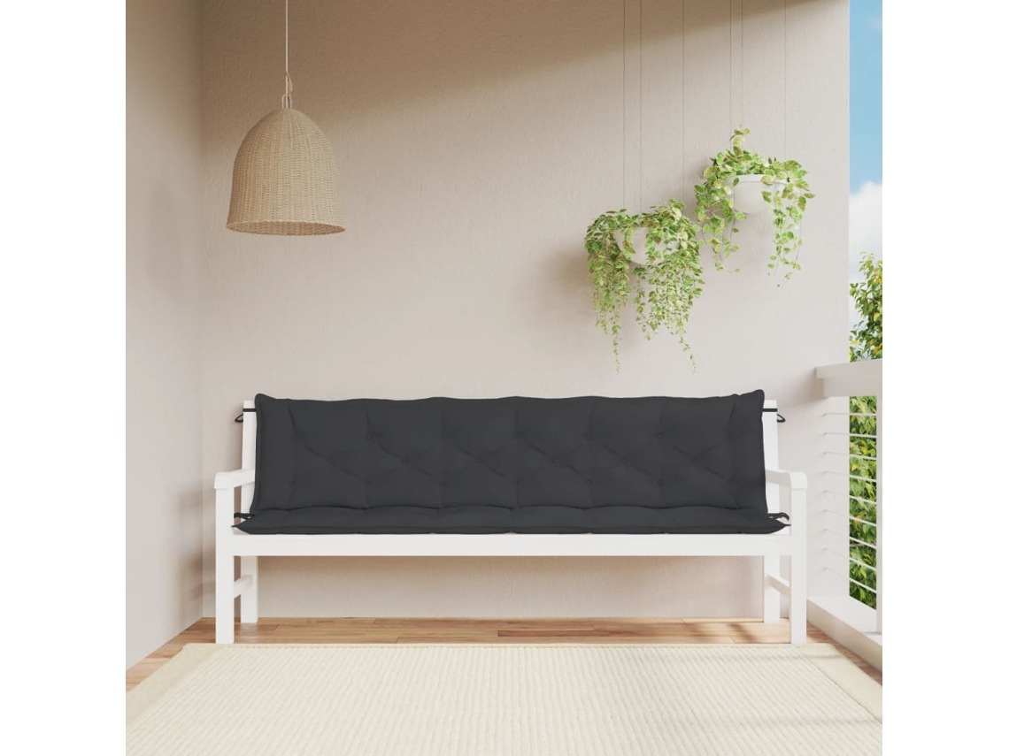 Cojines para banco de jardín, 2 unidades, 200x50x7cm, tela Oxford negra HARLANV1