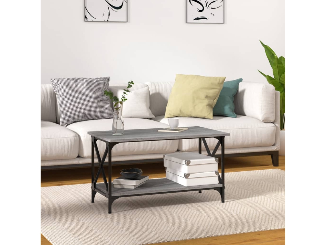 VIDAXL Mesa De Centro Madera Y Hierro Gris Sonoma 80x45x45 cm