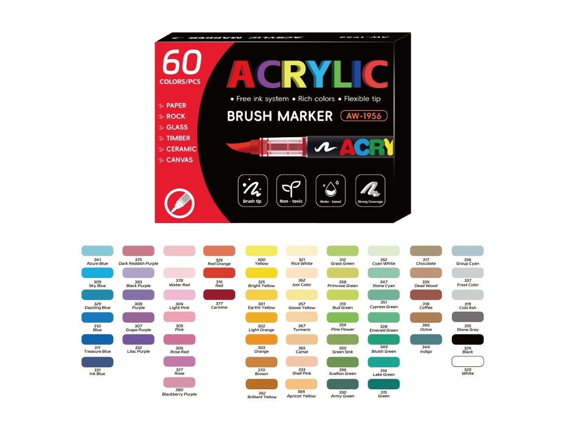 Bolígrafo de tinta acrílica con punta suave, bolígrafo de arte infantil DIY, 60 colores Digitallab