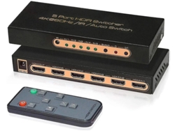 Conmutador HDMI 4K 60Hz 5X1 5 entradas 1 salida Compatible con control remoto por infrarrojos Hdcp 2.2 Uhd Hdr Full Hd YIZHOOD