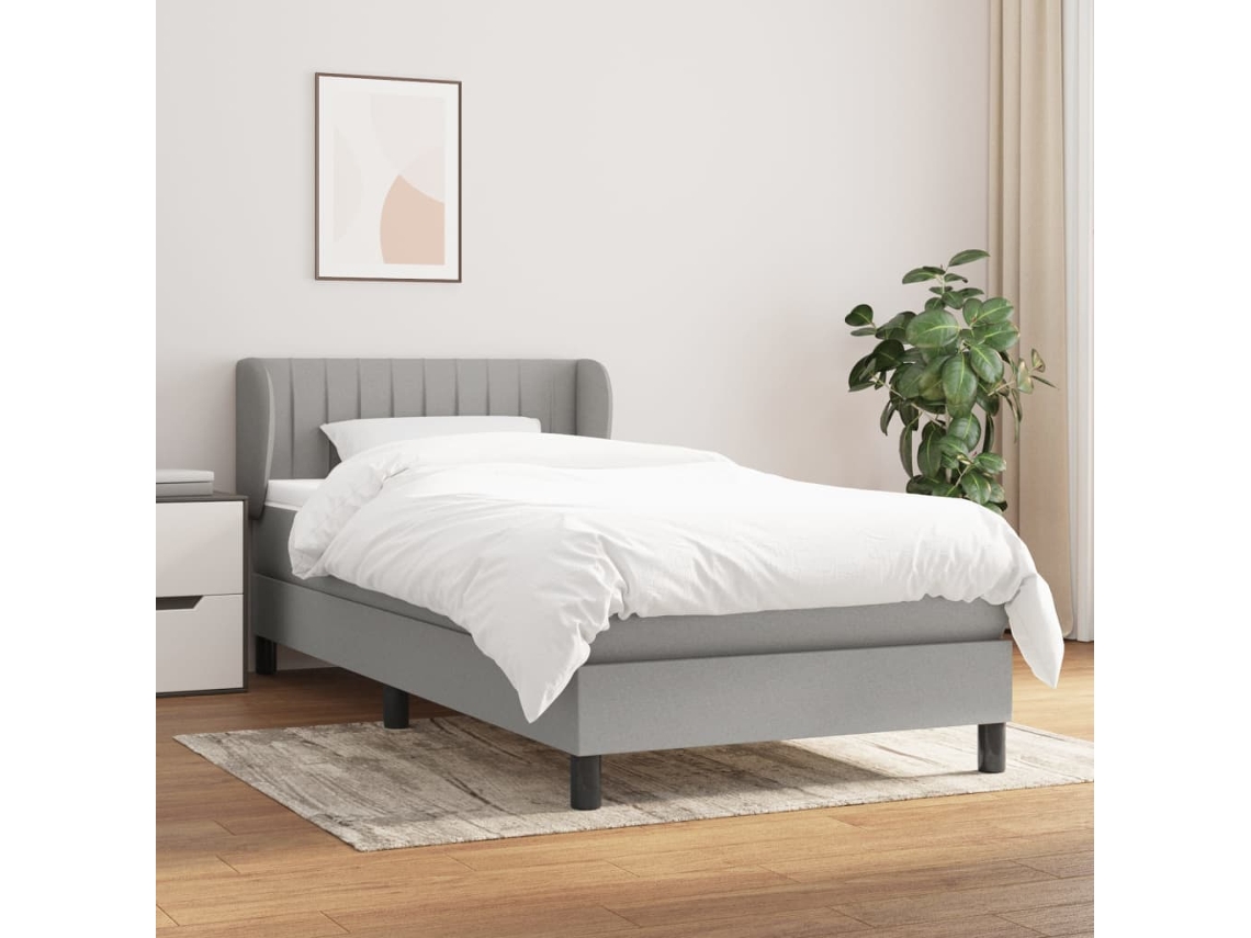 Cama Box Spring Con Colchón Tela Gris Claro 100x200 Cm