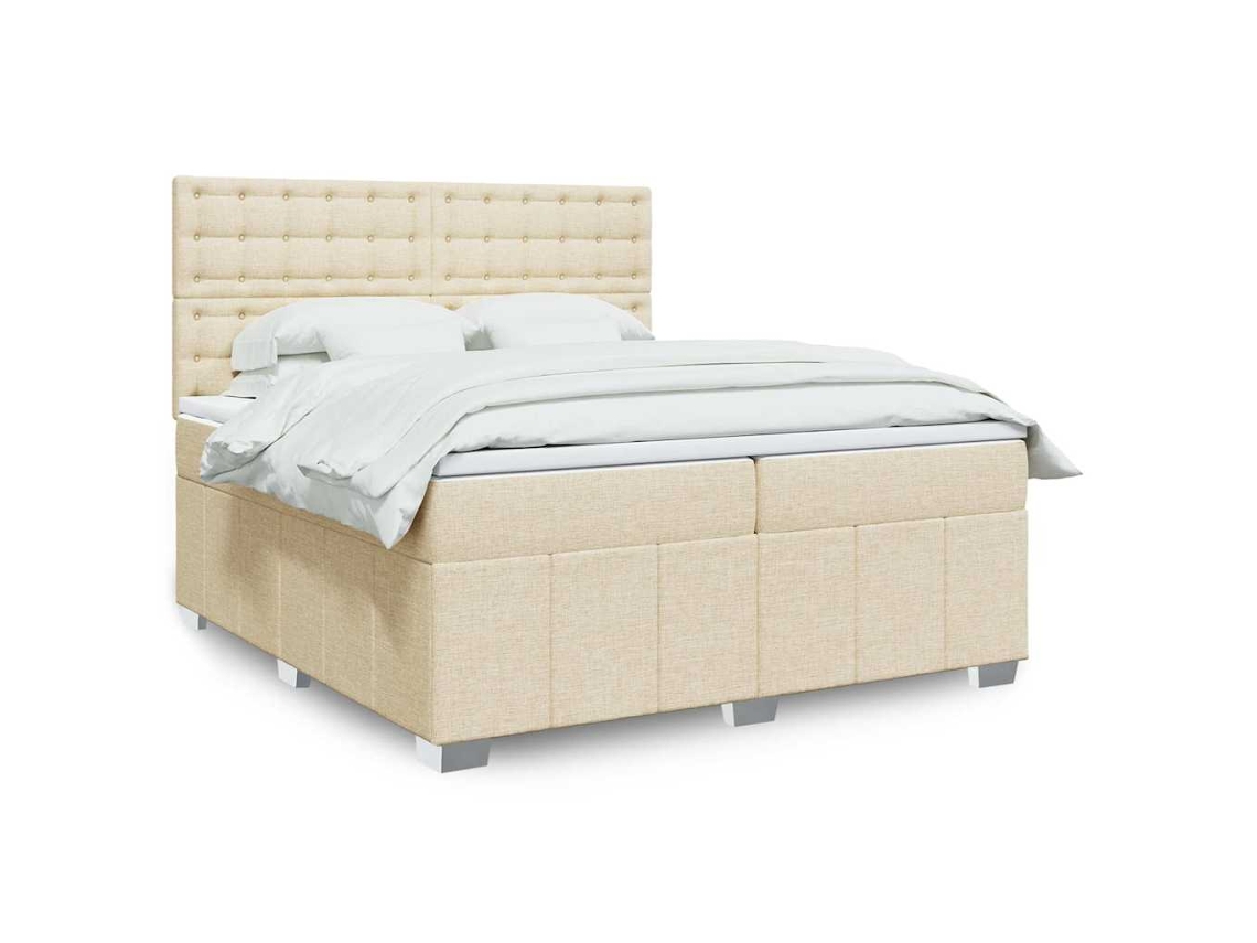 Cama Box Spring Con Colchón Tela Color Crema 200x200 Cm