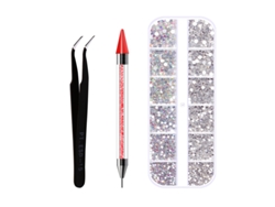 Juego de herramientas para uñas con diamantes de imitación rojos Yunzii, pinzas de doble punta con forma de lápiz para diamantes de imitación