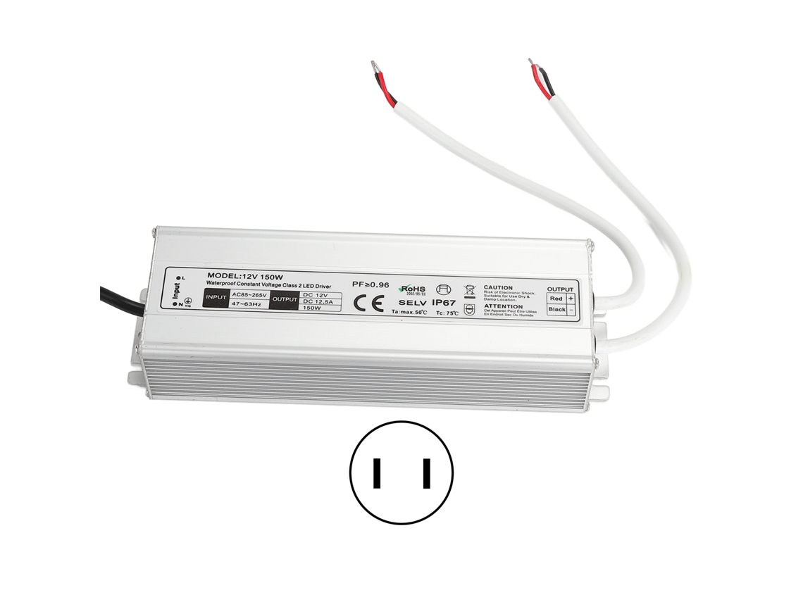 Adaptador Transformador Fonte De Alimentação Led Impermeável Ip67 150w 12v 0-12.5a Ca85-265v Plug Us