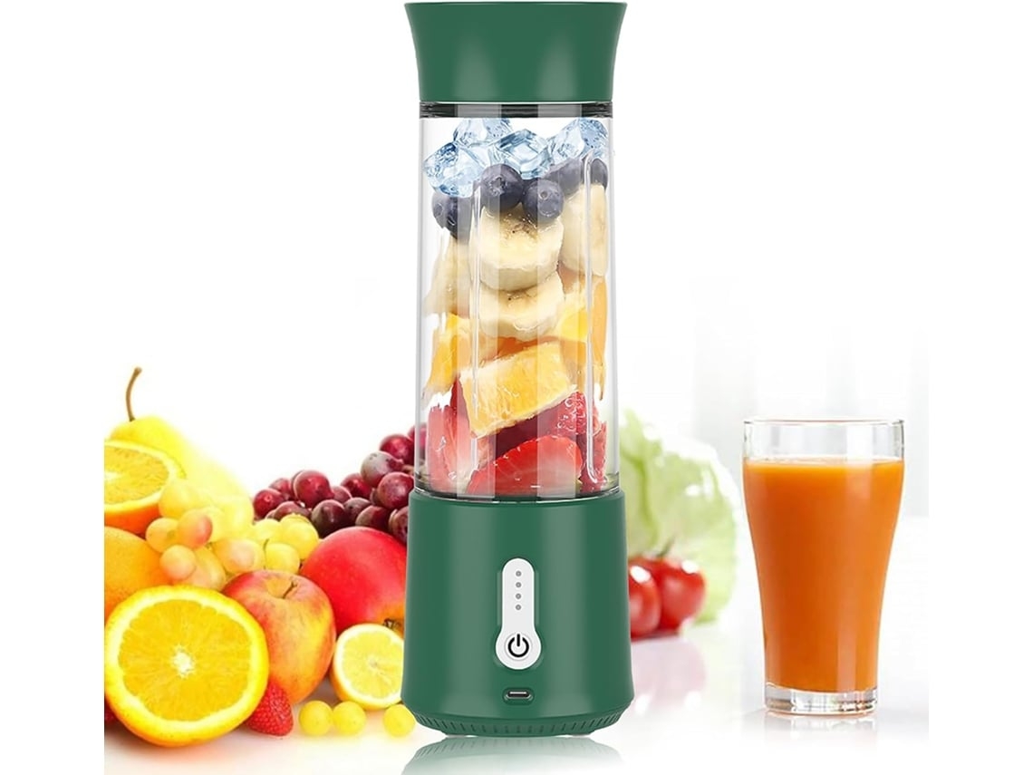 Licuadora portátil con vaso exprimidor USB de 500 ml y 6 cuchillas, 18000 rpm, mezcla eficiente para camping y viajes, color verde Gusshious